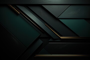 Abstract dark green and gold geometric background.