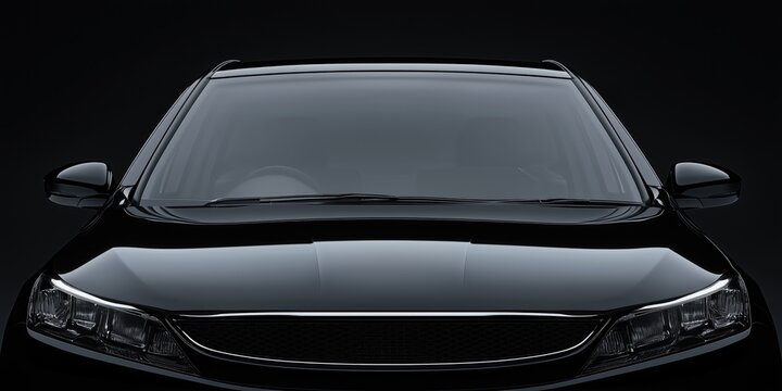 Front windshield of a black car clean and clear, offering a broad canvas for mockup