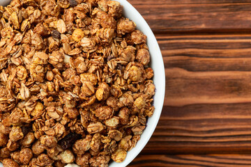 Homemade grain granola . Healthy energy eating . Top view