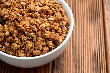 Homemade grain granola . Healthy energy eating . Top view