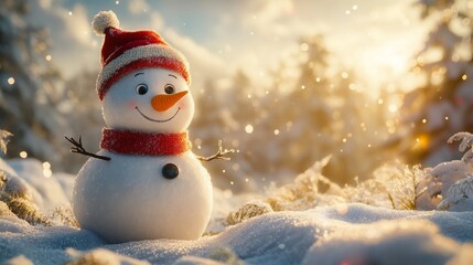 Obraz premium 3D cartoon snowman , Snowman with carrot nose , Festive snowman , Snowy landscape snowman