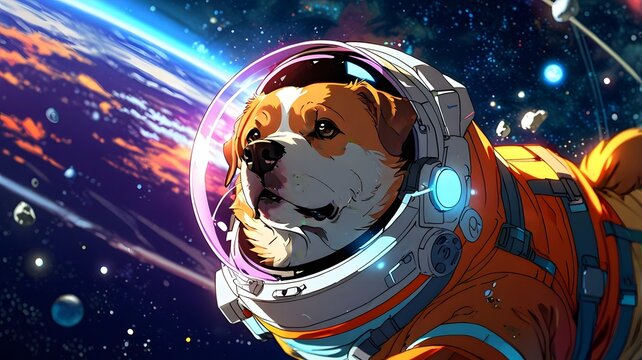 Anime-Style Astronaut Dog