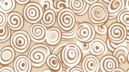 Fototapeta premium Seamless pattern of golden swirls and circles on a beige background. Perfect for elegant, festive, and luxurious designs.