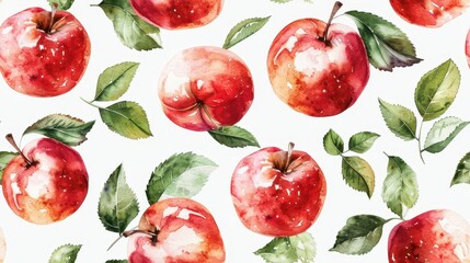Vibrant red apples with autumn leaves on a white background, playful and festive. Perfect for autumn, harvest, and seasonal designs.