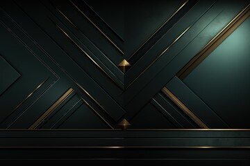 Obraz premium Abstract dark green and gold geometric background.