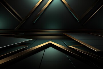 Obraz premium Abstract dark green and gold geometric background.