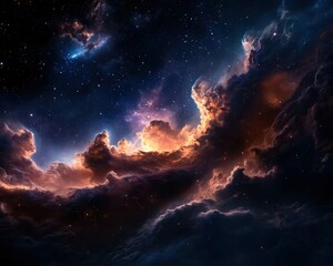 Fototapeta premium A stunning cosmic scene featuring vibrant clouds and sparkling stars amidst the vastness of space, inspiring awe and wonder.