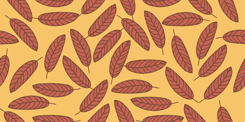 autumn seamless pattern abstract floral background with leaves, hand drawing flat color.