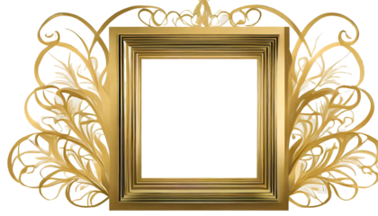Gold Frame Clipart Png Vector Element on a isolated on white background. Generative AI.