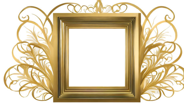Gold Frame Clipart Png Vector Element on a isolated on white background. Generative AI.