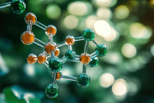 A close-up view of a molecular structure with colorful spheres, perfect for science and biochemistry concepts.
