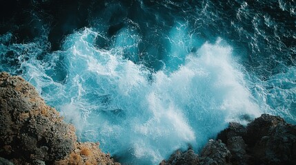 Obraz premium Majestic Waves: Dramatic Ocean Waves Crashing on Rocky Coastline