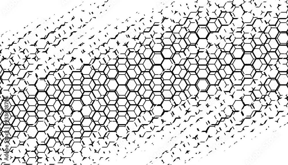 Poster grunge and abstract hexagon pattern with disappear effect. modern background for design element.