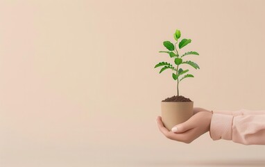 Hands holding a small tree ready to be planted, symbolizing a donation to environmental causes, Donate, Green charity