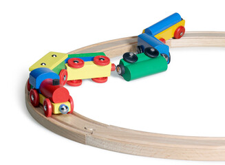 Accident of a wooden toy train © PRILL Mediendesign