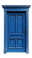 Classic wooden blue framed door isolated on white background