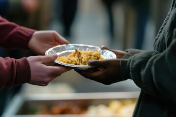 Hands Exchange a Plate of Food in an Act of Kindness