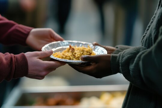 Hands Exchange a Plate of Food in an Act of Kindness