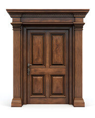 Classic wooden framed door isolated on white background
