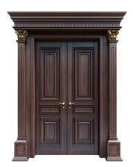 Classic wooden framed door isolated on white background