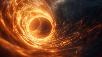 A powerful vortex with golden swirls creates a captivating visual phenomenon, blending dynamic motion and energy.