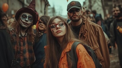 Obraz premium A group of people in costumes at a Halloween event.