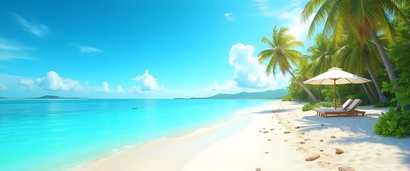 Fototapeta premium Tropical Beach Crystal Clear Waters and Palm Trees