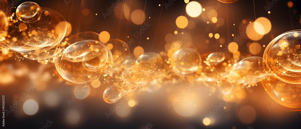 Wall mural immersive vibrant gold bubbles background with glitter