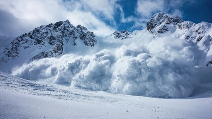Fototapeta premium Majestic Avalanche: A Breathtaking Display of Power in the Snowy Mountains