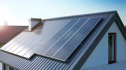 Obraz premium A rooftop equipped with solar panels harnessing sunlight for energy.