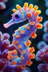 Obraz premium Colorful Seahorse in the ocean at the coral reef. Generative Ai