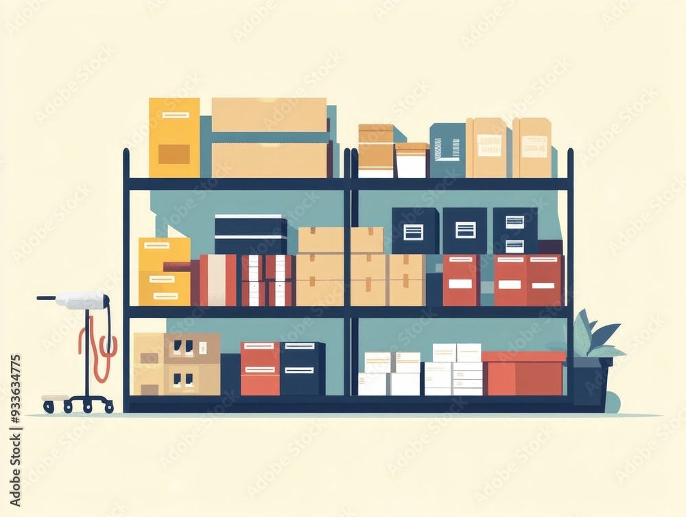 Poster flat design depicting the concept of inventory optimization and managing slow moving products in a b