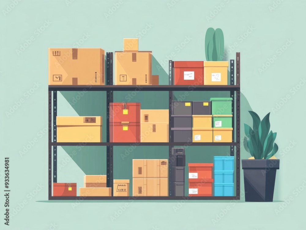 Poster flat design depicting the concept of seasonal inventory management optimization showcasing efficient