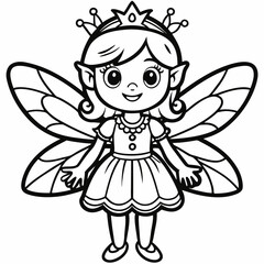 Happy kids wearing fairy costume with decorative wings and magic wand vector flat illustration