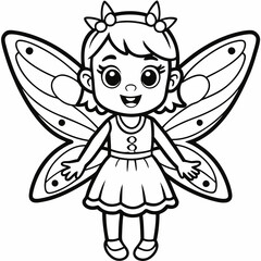 Happy kids wearing fairy costume with decorative wings and magic wand vector flat illustration