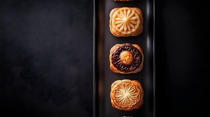 Sophisticated Mooncake Confections with Innovative Flavors and Designs for Autumn Elegant mooncakes presented on a sleek modern platter showcasing the evolution of this traditional Chinese dessert