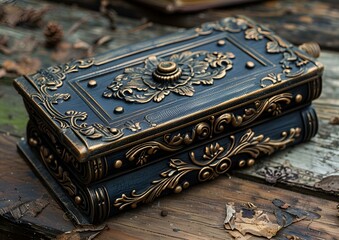 a blue and gold box.