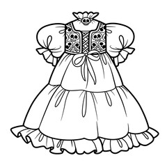 Fototapeta premium Dress with a corset with a skull ornament and a long curvy skirt for a witch costume for Halloween