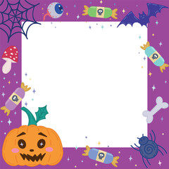 Halloween photo frame with pumpkins, bats, spiders