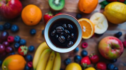 cup of coffee and fruit