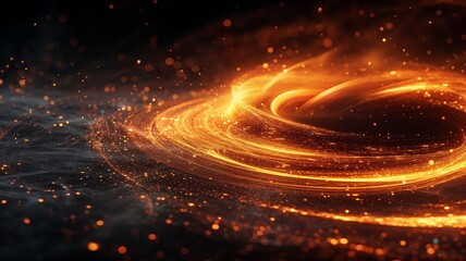 A dynamic vortex of swirling golden light creates a mesmerizing visual effect, combining motion and radiant energy.