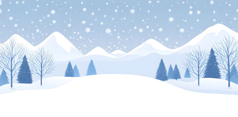 Snowy winter landscape background in flat vector style