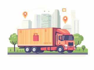 Fototapeta premium Comprehensive Freight Logistics for Cross Border E Commerce Shipping Services Showcasing a Flat Design of the Transportation and Distribution Process