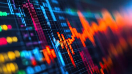 Close-up of a dynamic sound wave display with vibrant colors representing audio frequency changes in a digital format.