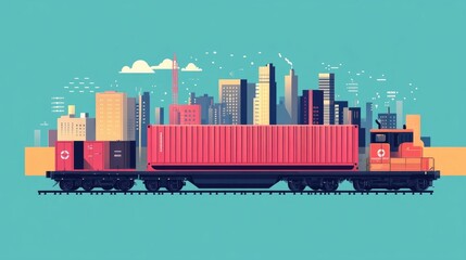 Obraz premium Freight Logistics and Global Supply Chain Visibility Tools Illustrated in Flat Design Visualization of data driven logistics management transportation optimization