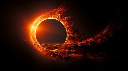a sun eclipse with fire black background.