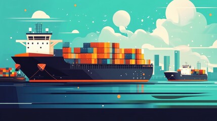 Obraz premium Flat design depicting global freight logistics and supply chain solutions for emerging markets Showcasing transportation shipping delivery and distribution concepts