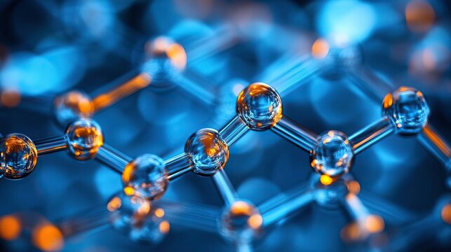 Close-up of molecular structure showcasing intricate connections and vibrant details, ideal for scientific and educational use.