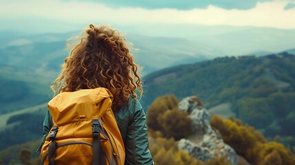 Backpacker Gazing at a Mountainous Landscape