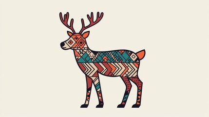 Obraz premium Colorful patterned deer illustration, showcasing intricate designs and vibrant colors, ideal for artistic and nature-themed projects.
